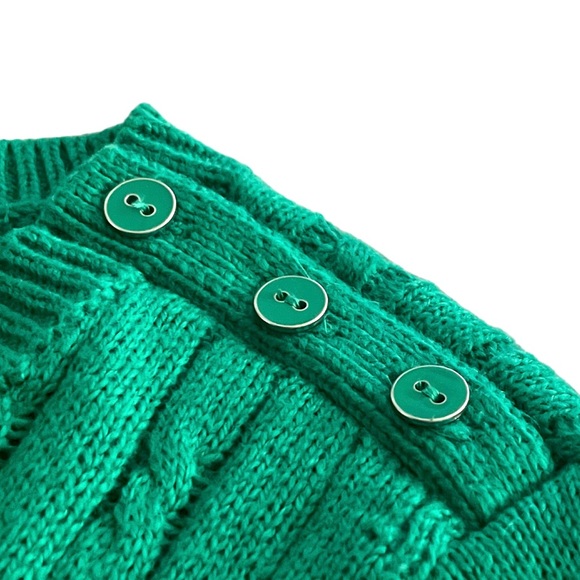 TALBOTS Green Cable Knit One Shoulder Button Pullover Sweater Petite Medium - Picture 4 of 9